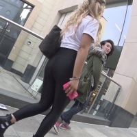 Blonde teen ass in shiny lycra pants