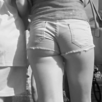 Hot blonde in short shorts showing ass cheeks