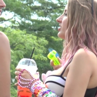 Party chicks in shorts and bras