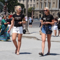 Bunch of candid babes in public in shorts 3096572@N22_43336829871_Two blonde beauties Place de La Concorde in Paris. One in white shorts & one in denim miniskirt.jpg