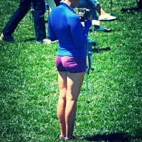Bunch of candid babes in public in shorts 68843468@N04_28619478640_purple shorts.jpg
