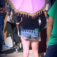 Bunch of candid babes in public in shorts 68843468@N04_36893635733_pink parasol.jpg