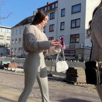 Brunette in flared leggings