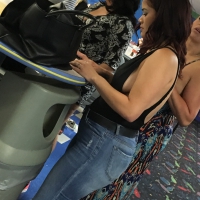 Thick brunette side boob