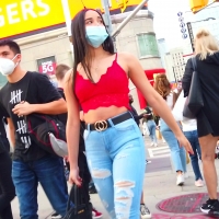 Latina in red top