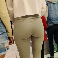 Girl with a nice ass and vtl in beige colored leggings Nice ass in beige leggings