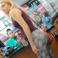 Sexy blonde with a nice ass in unique patterned leggings Sexy blonde in patterned leggings