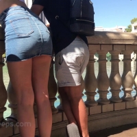 Blonde in tiny skirt