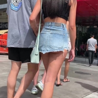 Brunette showing her cheeks