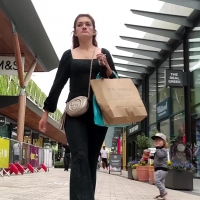 Girl in flared leggings