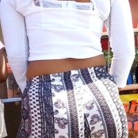 Ebony big booty girl in patterned leggings Ebony big booty in leggings