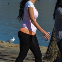 Thick lady walking in leggings with a big booty Thick lady walking