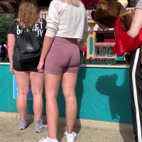 Sexy blonde in spandex shorts
