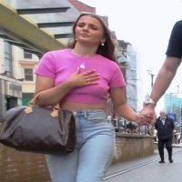 Braless babe in jeans