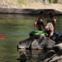 Tubing girl with a great ass in her Pink thong underwear Tubing girl in Pink thong
