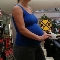 Pregnant blonde in tight grey sweats with big booty and vpl and hard nipples in tank top Pregnant blonde in tight grey sweats