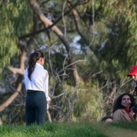 Vanessa Hudgens filming a sportswear ad in LA in tight green leggings 05.jpg