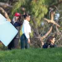 Vanessa Hudgens filming a sportswear ad in LA in tight green leggings 21.jpg