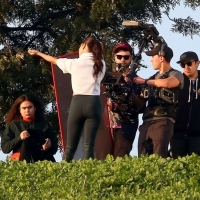 Vanessa Hudgens filming a sportswear ad in LA in tight green leggings 22.jpg