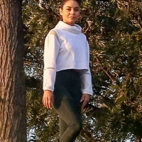 Vanessa Hudgens filming a sportswear ad in LA in tight green leggings 39.jpg