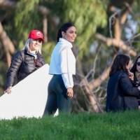Vanessa Hudgens filming a sportswear ad in LA in tight green leggings 45.jpg