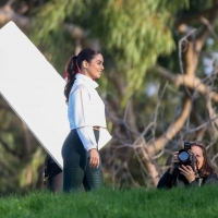 Vanessa Hudgens filming a sportswear ad in LA in tight green leggings 38.jpg