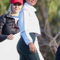 Vanessa Hudgens filming a sportswear ad in LA in tight green leggings 56.jpg
