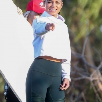 Vanessa Hudgens filming a sportswear ad in LA in tight green leggings 52.jpg