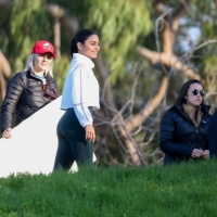 Vanessa Hudgens filming a sportswear ad in LA in tight green leggings 57.jpg
