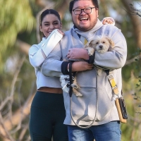 Vanessa Hudgens filming a sportswear ad in LA in tight green leggings 58.jpg