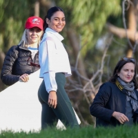 Vanessa Hudgens filming a sportswear ad in LA in tight green leggings 70.jpg