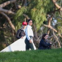 Vanessa Hudgens filming a sportswear ad in LA in tight green leggings 82.jpg