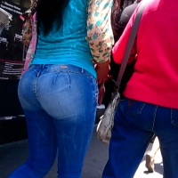 Perfectly round bubble butt walking in tight jeans Perfectly round ass in jeans