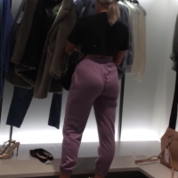 Blonde in purple