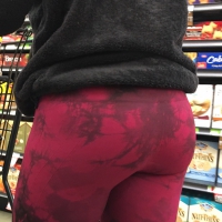 Milf grocery shopping in red leggings with a great ass Milf booty in red leggings