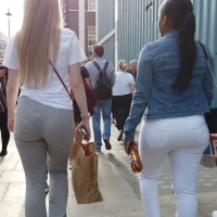 Juicy blonde in grey