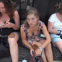 Sexy girl downblouse and attempted upskirt