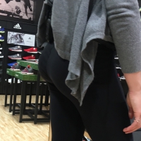 Skinny blonde Dicks employee with glasses in leggings with little bubble butt Skinny blonde Dicks employee