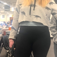 Best Buy blonde milf shopping in black leggings Best Buy blonde milf