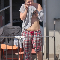 Chubby sexy girl on her balcony smoking in lingerie and other things Chubby girl on the balcony
