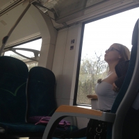 Busty teen with glasses on the train Busty teen with glasses