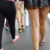 Walk behind girl in shorts