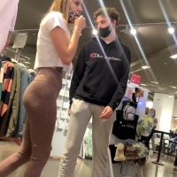 Sexy blonde in patterned leggings
