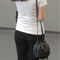 Cute brunette babe in tight black jeans Cutie pie in black jeans