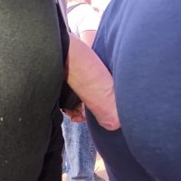 Blue pants groping