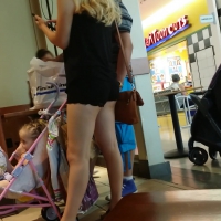Starbucks Latina milf in short shorts