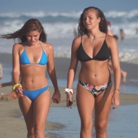 Wet bikini duo
