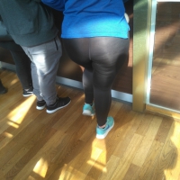 Big ass in tight leggings in line Big ass in leggings