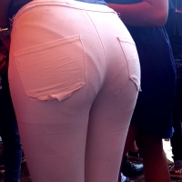 Sexy girl in white jeans with big booty and vpl Sexy girl in white jeans