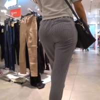 Jiggly booty in striped pants